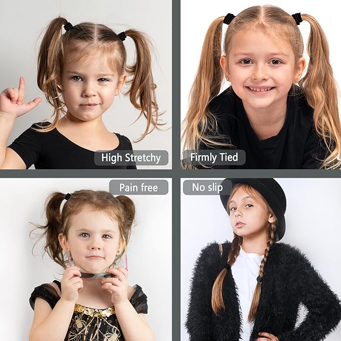 ADRIONE Black Hair Ties for Women, Girls, Kids & Men 280 Bulk Pack, 4MM Ponytail Holders Hair Elastic Bands for Thick, Medium, Thin, Fine, Short Hair Rubber Bands Non Slip & No Damage Hair Accessories