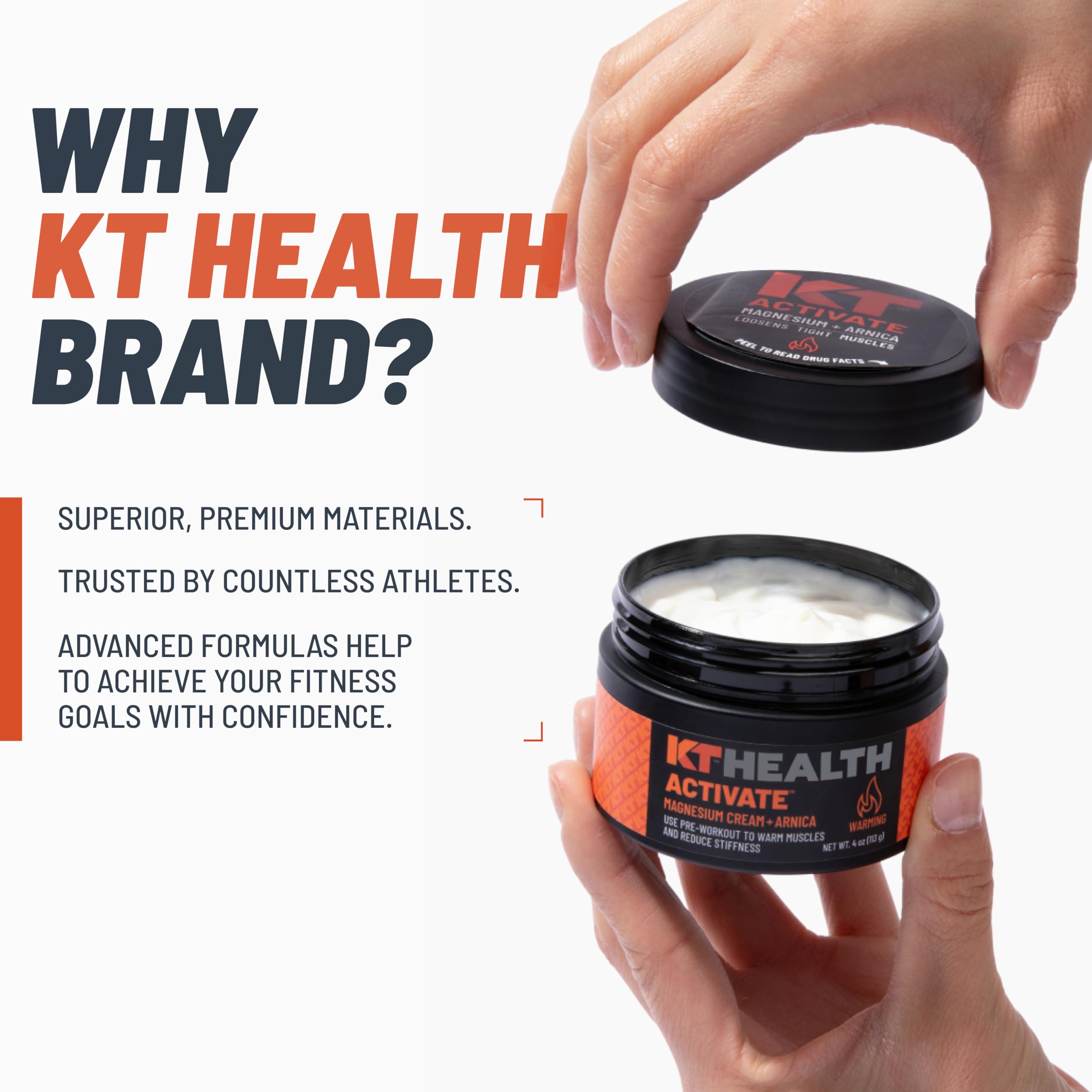KT Health, Magnesium Cream, Activate - Warms & Loosens Tight Muscles - Use Pre-Workout to Reduce Stiffness
