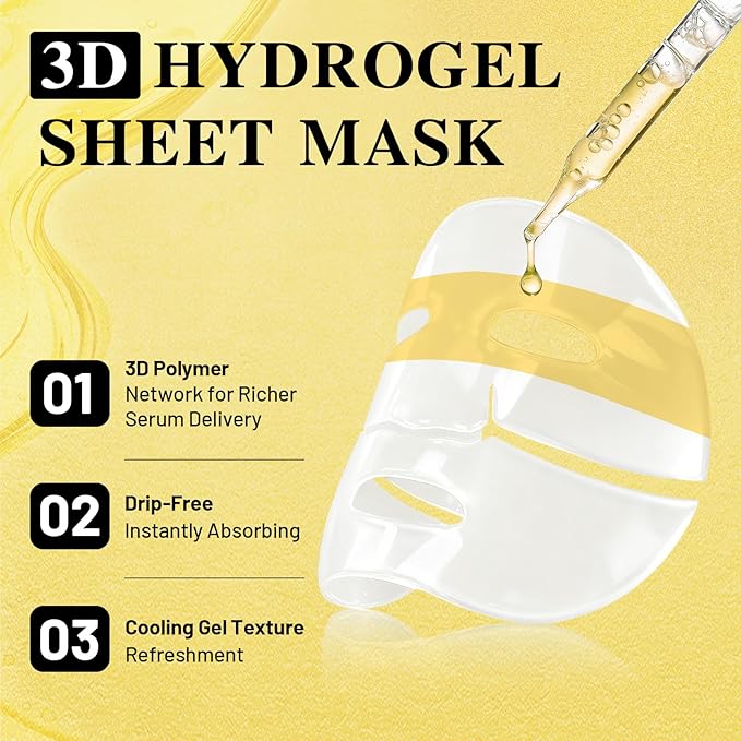 ICIKOL Collagen Face Mask with 24K Gold & Snail Mucin, Extra Eye Care Hydrogel Mask for Age-Defying & Skin Glowing, Overnight Elasticity Repair, 37g x 4 Sheets