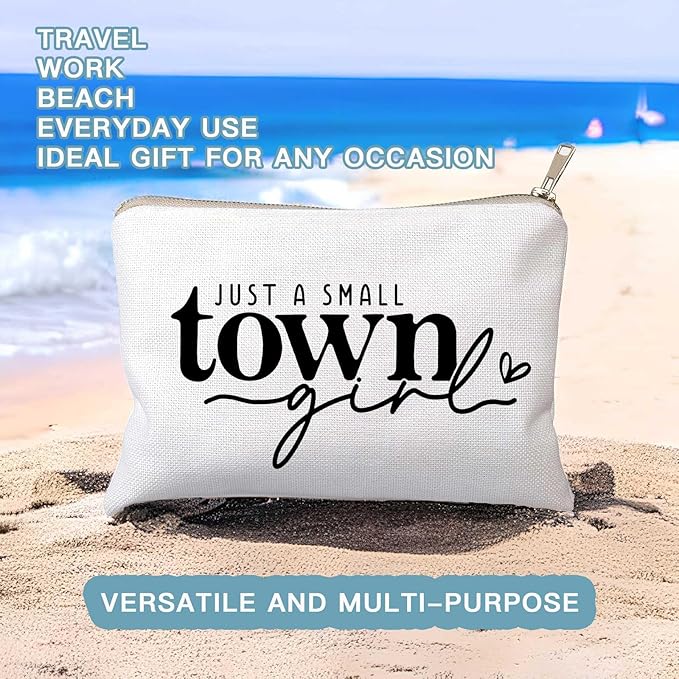 HubbgDesign Just a Small Town Girl Makeup Bag Country Girl Gift, Southern Girl Small Town Girl Cosmetic Bag Positive Gift Journey Pouch to Her Teen Girl’s Birthday Gift Travel Bag