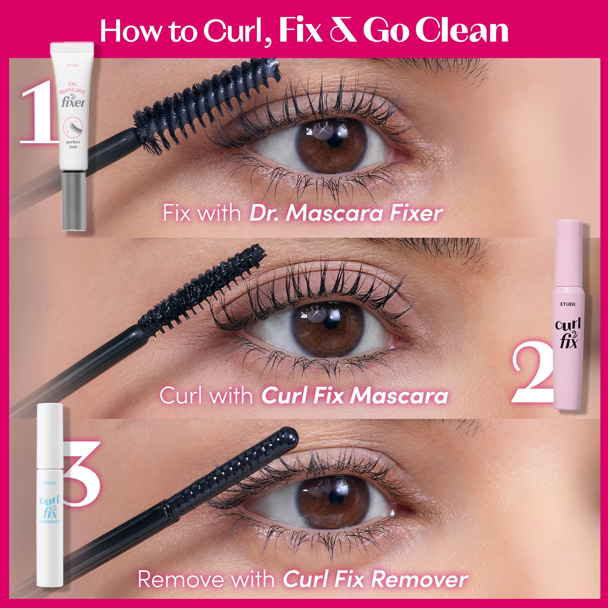 ETUDE Curl Fix Mascara Volume 1+1 Set, Lash Mascara, Strong Curl Up, Long-Lasting, Waterproof, Light-Weight, Korean Makeup, Beauty, Vegan Certified (0.54 Fl Oz)