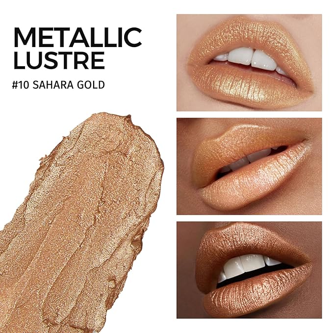 Anglicolor Metallic Gold Lipstick,High Impact Lipcolor Moisturising Creamy Formula Smooth and Non-Sticky,Shimmer Frosted Lipstick For Women,Girls,Full-Coverage Lip Color (10 SAHARA GOLD, 4g)