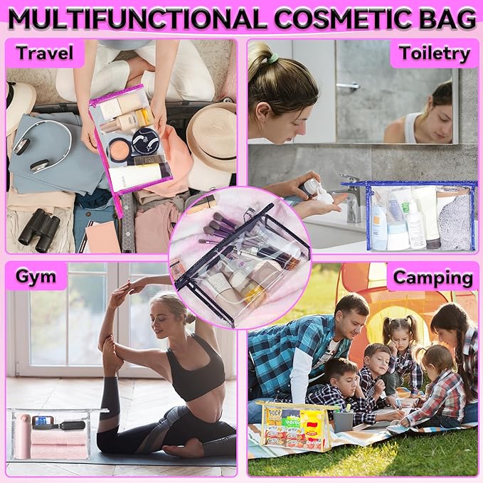 YedsIntu 5 Pack Clear Cosmetic Bags Makeup Bags Set Waterproof PVC Clear Toiletry Bag with Zipper, Makeup Organizer Storage Pouches Fit Carry-on Travel Essentials