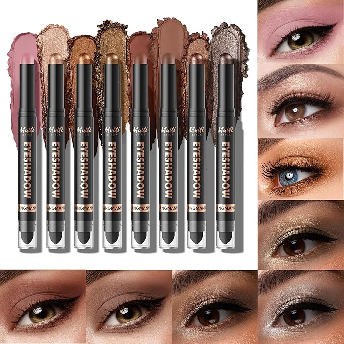 LANGMANNI 8 Color Waterproof Dual-Ended Eyeshadow Stick Set, Eye Makeup #B
