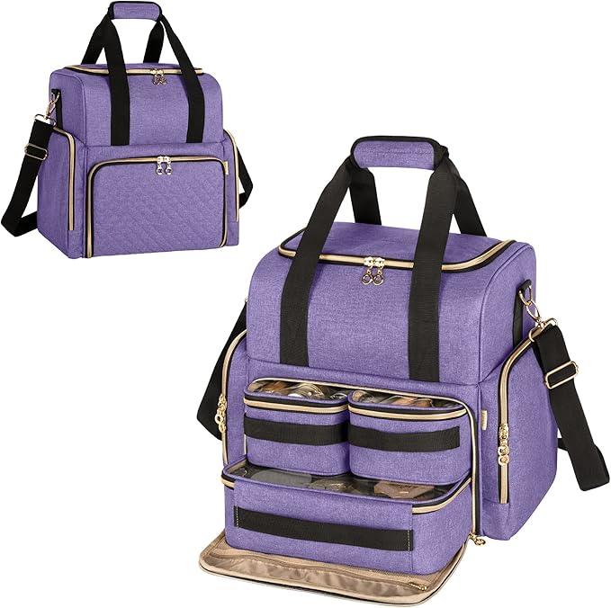 LUXJA Large Travel Makeup Bag with 3 Removable Makeup Cases, Purple