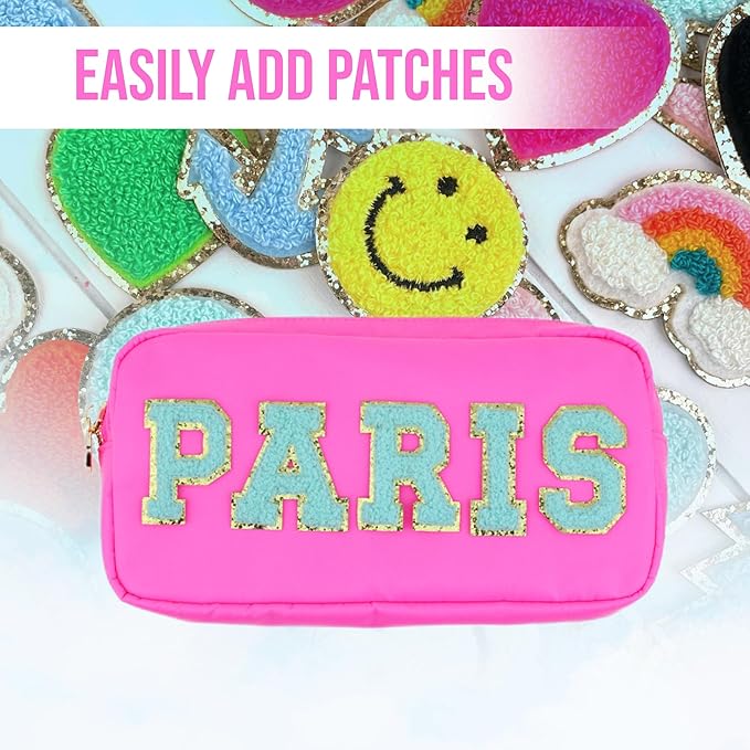 DANCOUR Small Makeup Bag – Cute Preppy Nylon Makeup Pouch, Small Cosmetic Bag for Purse, DIY Stuff Organizer, Hot Pink Travel Toiletry Bag