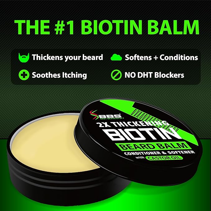 Biotin Beard Balm + XXL Beard Growth Serum + 620,000mcg Beard Growth Vitamins – Beard Kit for Men with Mustache Wax, Collagen, MSM & Castor Oil – Fills Patches, Thickens & Styles
