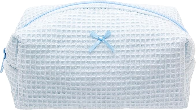 PAZIMIIK Cozy Makeup Bag for Women,Zipper Cosmetic Pouch,Waffle Blue