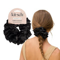 Kitsch Ruffle Satin Scrunchies For Women - Gentle Hair Tie - Black, 1pc