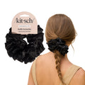 Kitsch Ruffle Satin Scrunchies For Women - Gentle Hair Tie - Black, 1pc