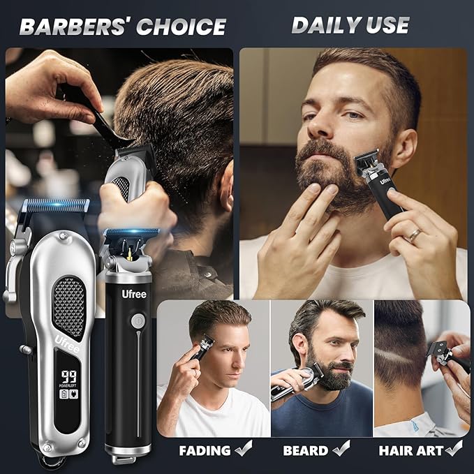 Ufree Professional Hair Cutting Kit, Cordless Barber Grooming Set with Precision Detailer, Rechargeable Electric Shaver, Home & Travel Use, Gift for Him