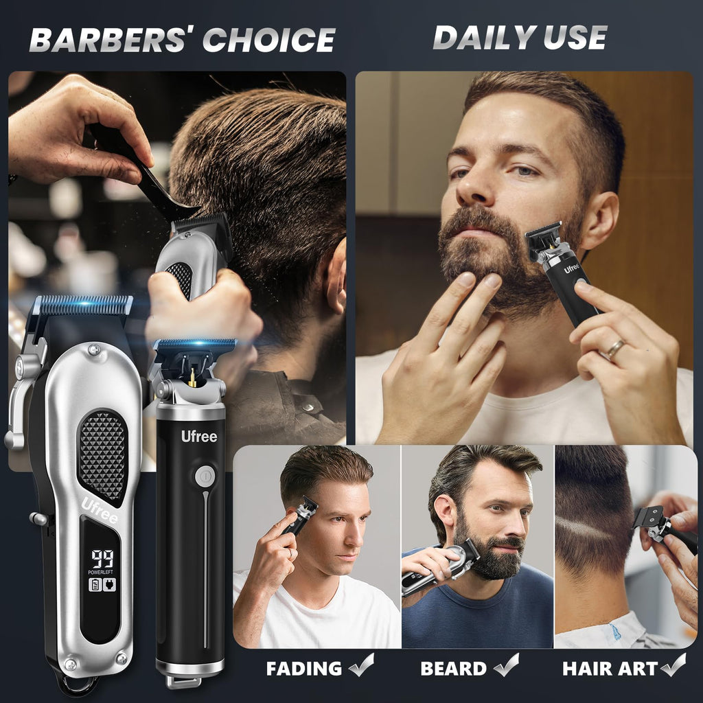 Ufree Professional Hair Cutting Kit, Cordless Barber Grooming Set with Precision Detailer, Rechargeable Electric Shaver, Home & Travel Use, Gift for Him