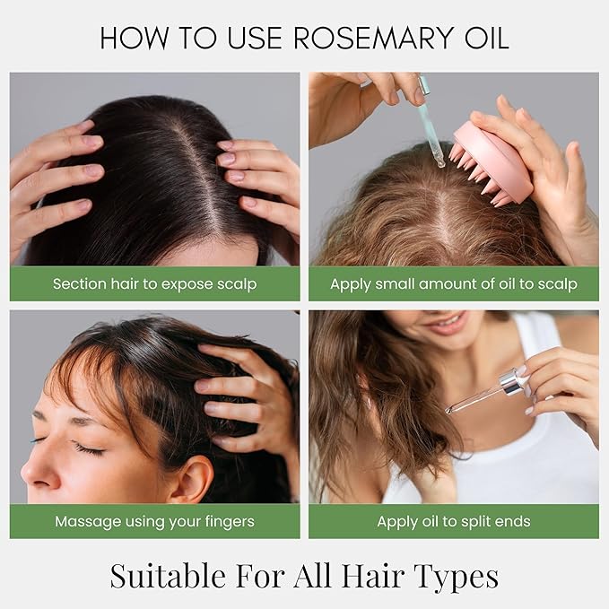 HERBION Naturals Rosemary Hair Oil, 3.4 fl Oz: Ultimate Hair Growth Oil, Infused with Essential Oils for Scalp and Hair Care, Hair Growth Serum with Lavender & Tea Tree, Glass Bottle