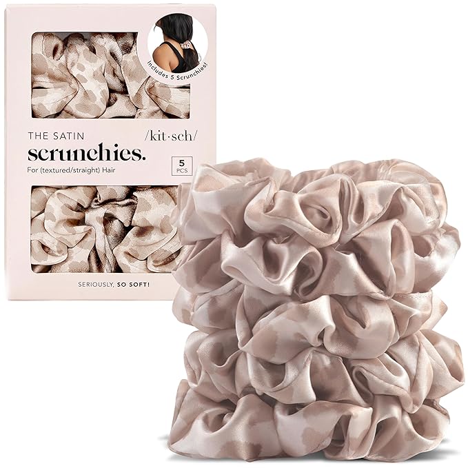 Kitsch Leopard Prints Satin Scrunchies for Women - 5pcs