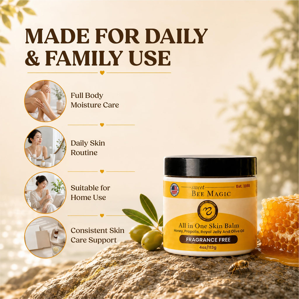 Sweet Bee Magic Organic Honey Bee Balm for Face, Skin & Body - All in One Honey Balm - Beeswax Body Moisturizer - All Natural Aid - 1 jar (4oz)