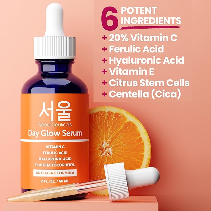 SeoulCeuticals Korean 20% Vitamin C Serum for Face + CE Ferulic 2oz Vit C