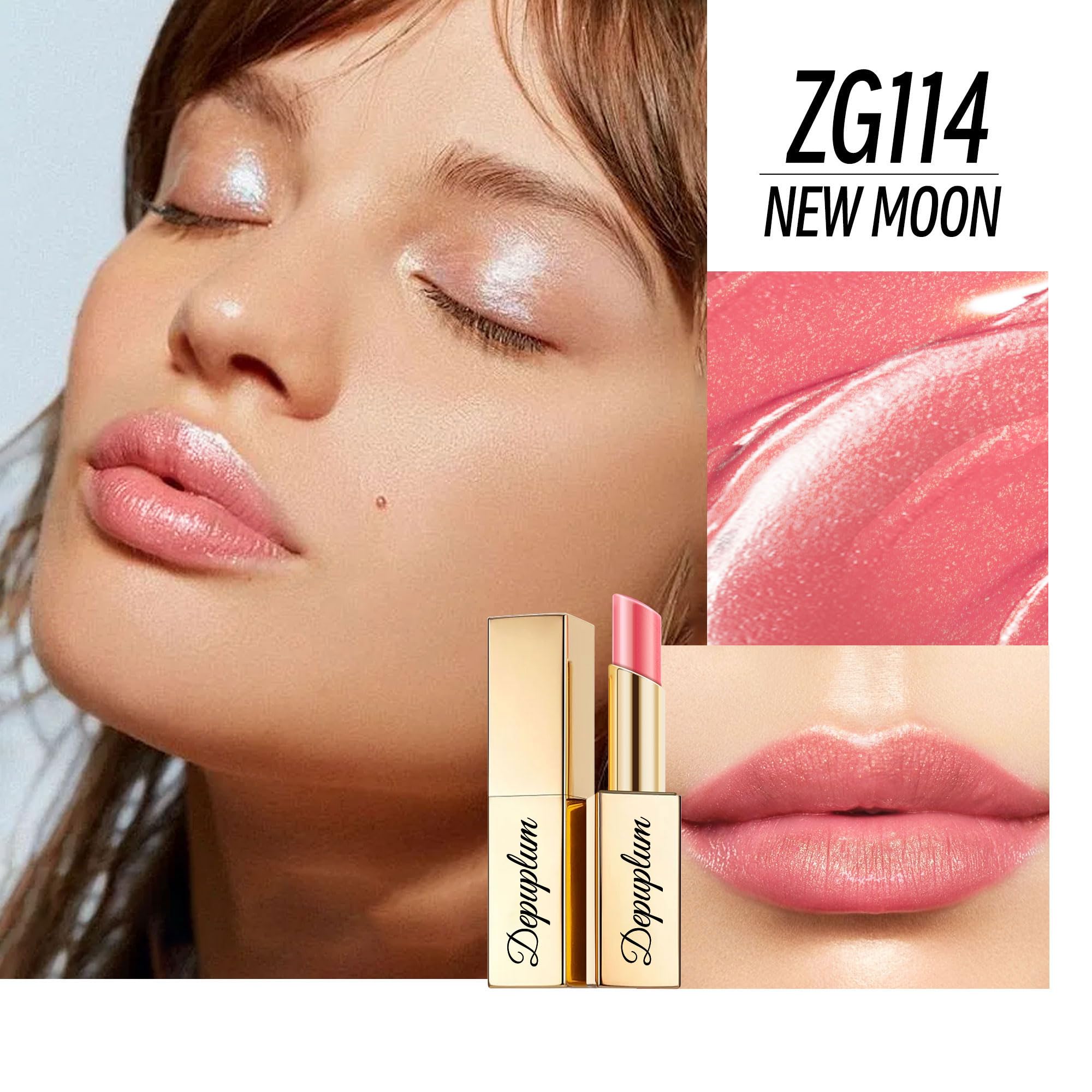 Depuplum Nude Pink Lipstick Moisturizing for Women Shimmer Tinted Lip Balm Hydrate Nourish Lip Gloss Cruelty Free Lip Makeup, ZG114 New Moon