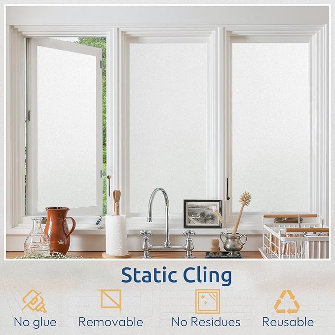rabbitgoo Frosted Glass Window Privacy Film, No Glue, White, 35.4" x 196.8"