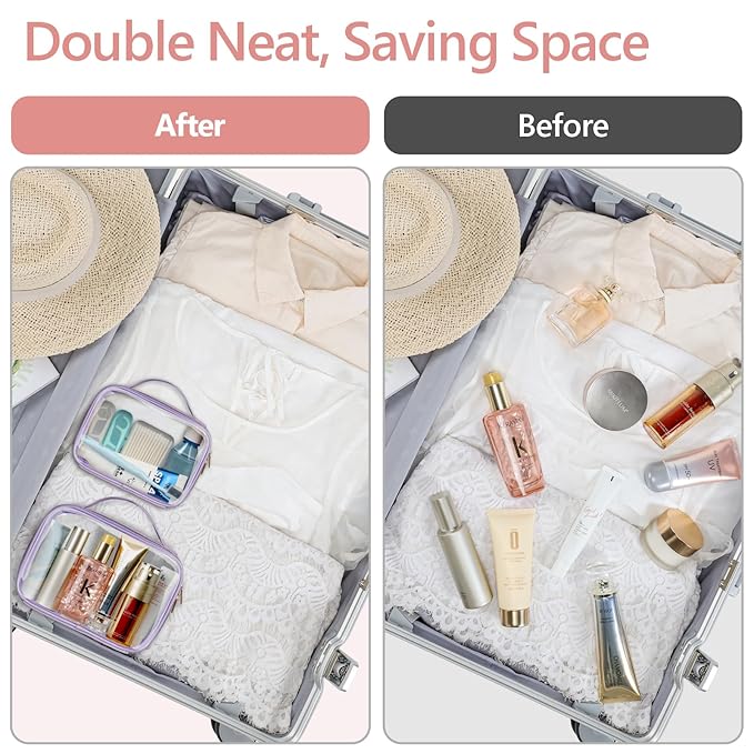 PACKISM Clear Makeup Bag Travel - TSA Approved Toiletry Bag, 2 Pack Purple