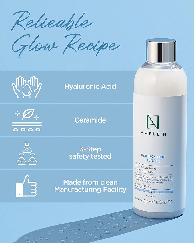 Ample:N Hyaluron Shot Toner, Korean Hydrating Face Toner, 20.3 fl oz