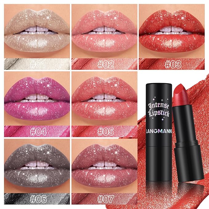 Jolilab Sparkling Lip Gloss Long Lasting Waterproof Moisturizer Lip Balm Glitter Shimmer Metallic Lipstick, Diamond Shiny Lipstick for Women Girls, Non-sticky