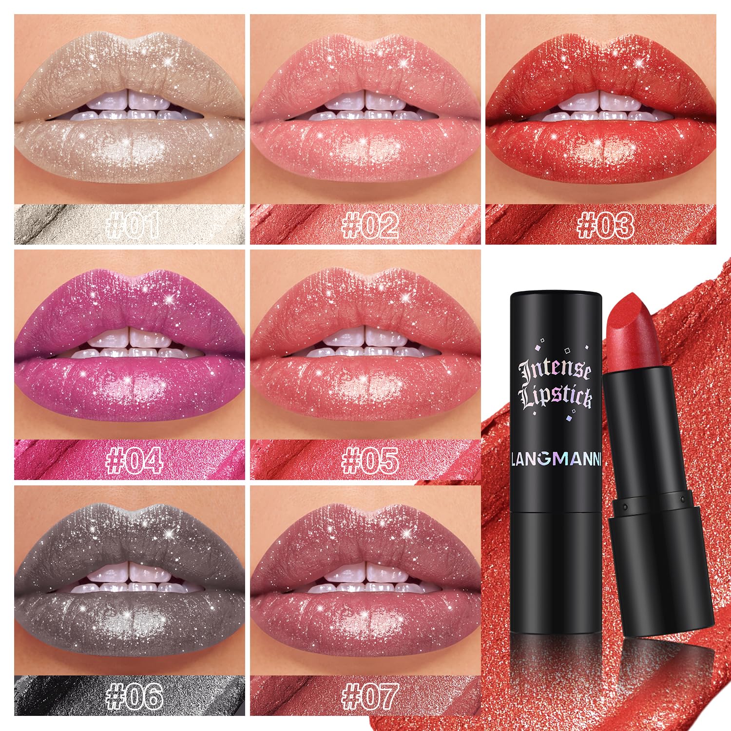 Jolilab Sparkling Lip Gloss, Long Lasting Waterproof Moisturizer Lip Balm Glitter Shimmer Metallic Lipstick, Diamond Shiny Lipstick for Women Girls, Non-sticky