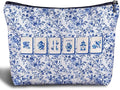 Zomhix Blue and White Chinoiserie Mahjong Makeup Bag, Mahjong Gifts for Women Cosmetic Bags, Gifts for Mah Jong Players Lovers Makeup Zipper Pouch