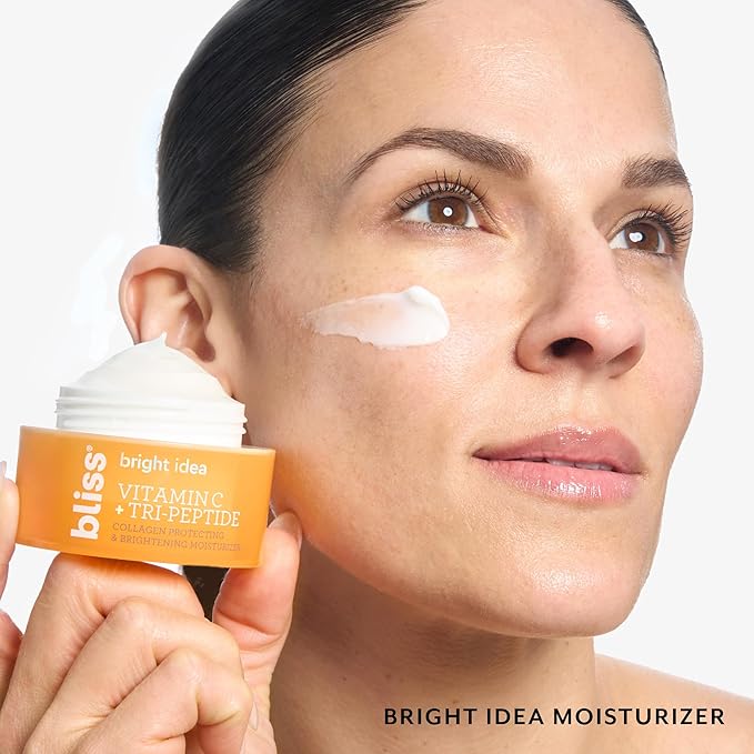 Bliss Vitamin C + Tri-Peptide Brightening Face Moisturizer, Hydrating Cream for Radiance, Firm-Looking Skin, Collagen Support, Dark Spot Reduction, with Squalane + Niacinamide, Cruelty Free, 1.7 fl oz