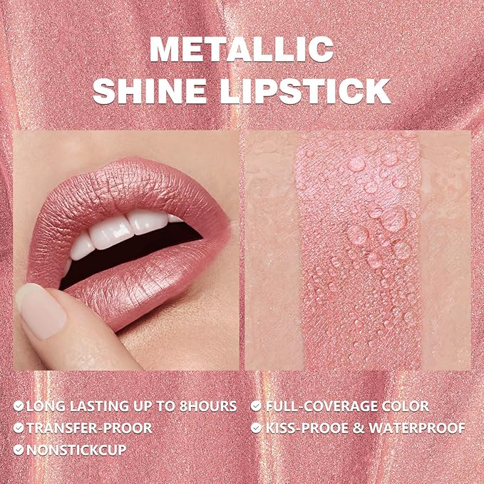 ilembane Nude Pink Metallic Shimmer Liquid Lipstick Long Wear - Glow Time