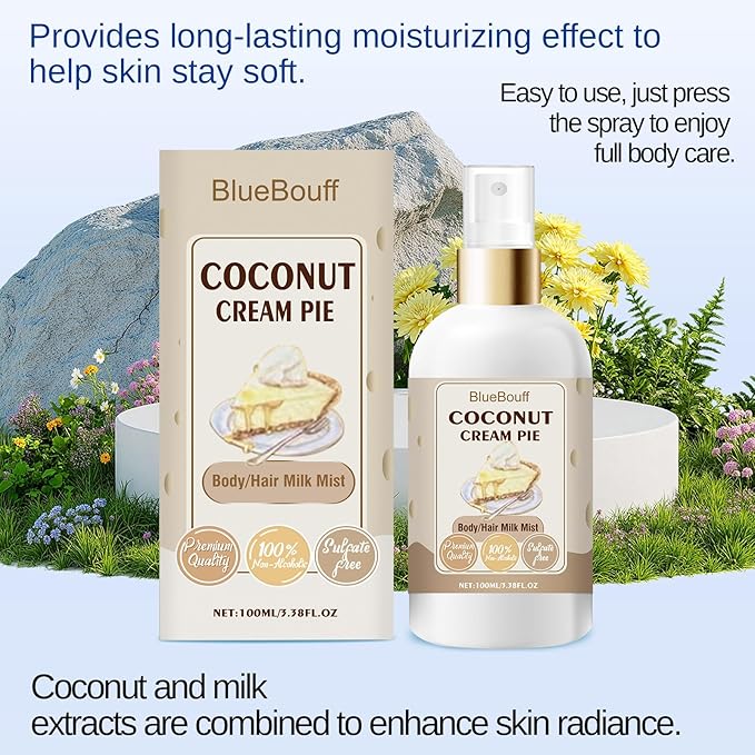BlueBouff Body Hair Milk Mist, Hydrating And Moisturizing Spray, Long-Lasting Fragrance, Natural Hydrating And Moisturizing Body Mist(Coconut)