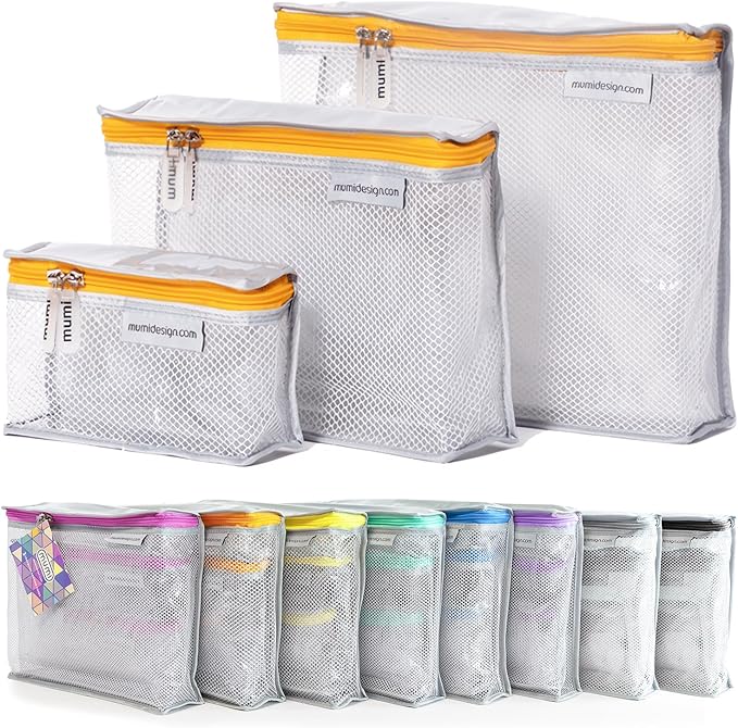 MUMI Travel Toiletry Bag Set of 3 - Clear TSA Approved, Orange