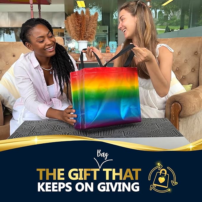 Nush Nush Large Rainbow Gift Bags with Handles, 13 x 5 x 11, Set of 12