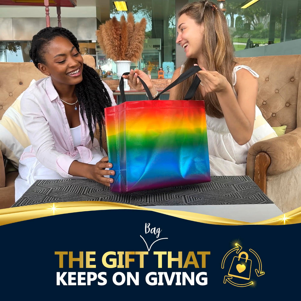 Nush Nush Large Rainbow Gift Bags with Handles, 13 x 5 x 11, Set of 12