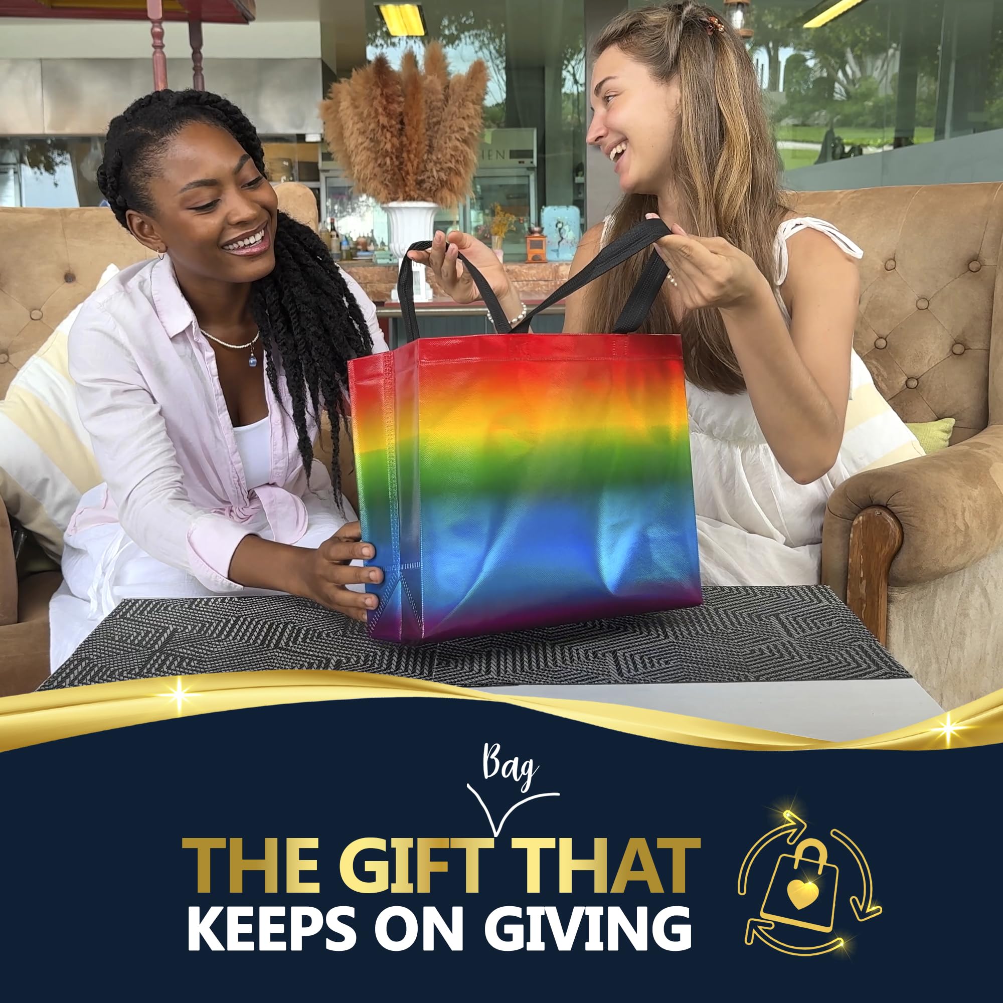 Nush Nush Large Rainbow Gift Bags with Handles, 13 x 5 x 11, Set of 12