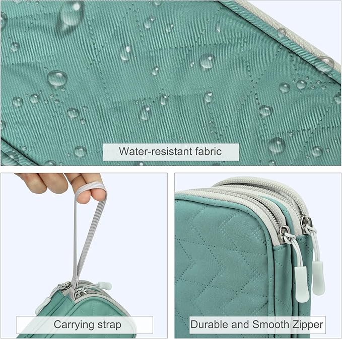 FYY Electronic Organizer, Travel Tech Pouch, Cable Organizer Green Quilted