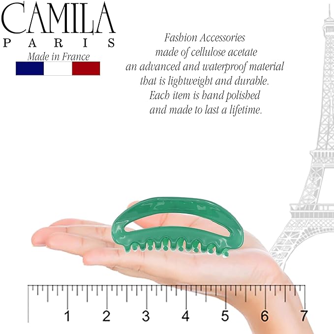 Camila Paris CP2581 French Hair Clips for Women, 3.5" Green, Large Claw Clip Strong Hold All Day, No Damage No Slip Claw Clips for Thick Curly Wavy Fine Straight Hair, Jaw Clip Made in France