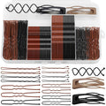 FLAREANN Brown & Black Bobby Pins Set with U Shape, Spiral Pin & Snap Clips