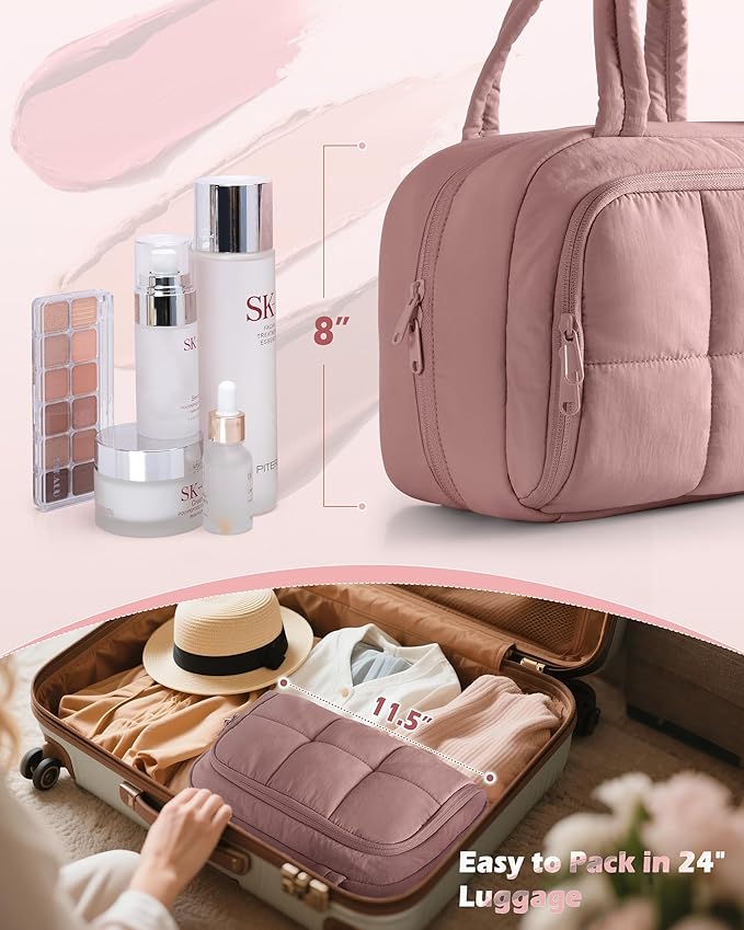 Marscamd Travel Makeup Bag for Women, Medium Size, Puffy Cosmetic Organizer