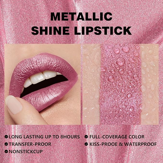 ilembane Mauve Pink Metallic Liquid Lipstick Shimmer Long Wear - Pure Joy