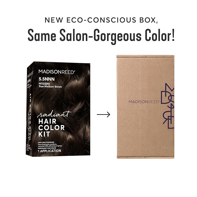 Madison Reed Radiant Hair Color Kit - 100% Gray Coverage for Resistant Grays, 5.5NNN Dark Brown with Warm Golden Tones (Modena Brown) | PPD-Free & Ammonia-Free, 2 Pack