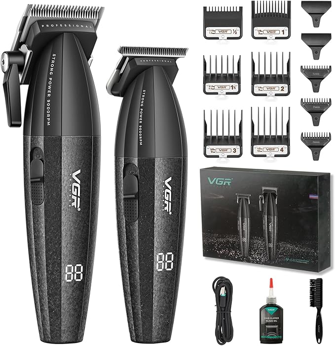VGR 640 Professional Hair Clippers for Men with Clipper Trimmer Set, Black