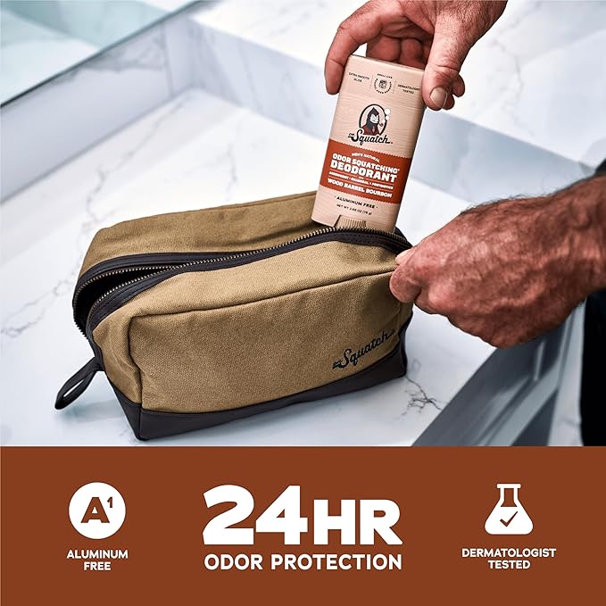 Dr. Squatch Natural Men’s Deodorant – Aluminum Free Natural Deodorant Men with Charcoal & Postbiotics for 72-Hour Odor Protection – Wood Barrel Bourbon, 2.65oz Stick (3-Pack)