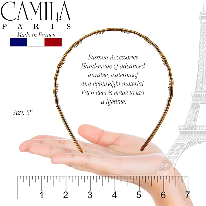 Camila Paris CP3881 French Headband for Women, Tortoise Shell, Strong Hold Grip Women's Hair Band, Ligth and Very Flexible, No Slip Durable Styling Girls Hair Accessories, Made in France