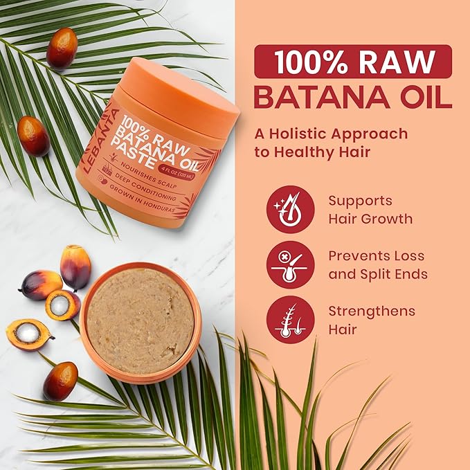 Lebanta Raw Batana Oil for Hair - 100% Pure, Organic 4oz Batana from Honduras for Fuller, Thicker-Looking Hair - Unrefined Cold Pressed Cosmetic Scalp Oil & Hair Mask, Gift for Women (1 Pack)