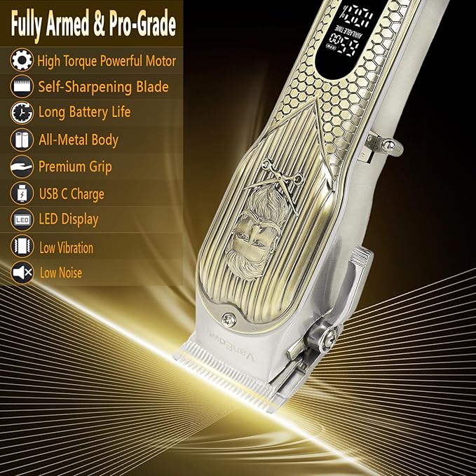 Hair Clippers for Men Professional with Absolutely Heavy-Duty Cutting Performance, Barber Clippers for Haircutting, Hair/Beard Fade Trimmer, High-Power Motor, Metal Housing, Corded/Cordless Operation