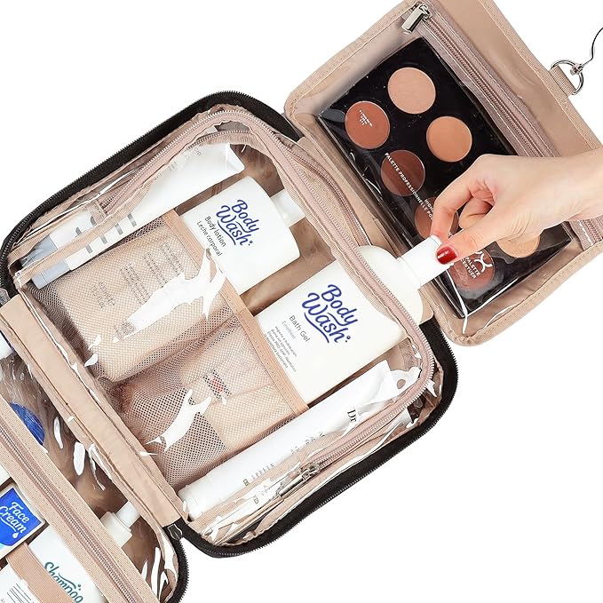 NISHEL Travel Toiletry Bag for Women Hanging Organizer Makeup Case Pockets