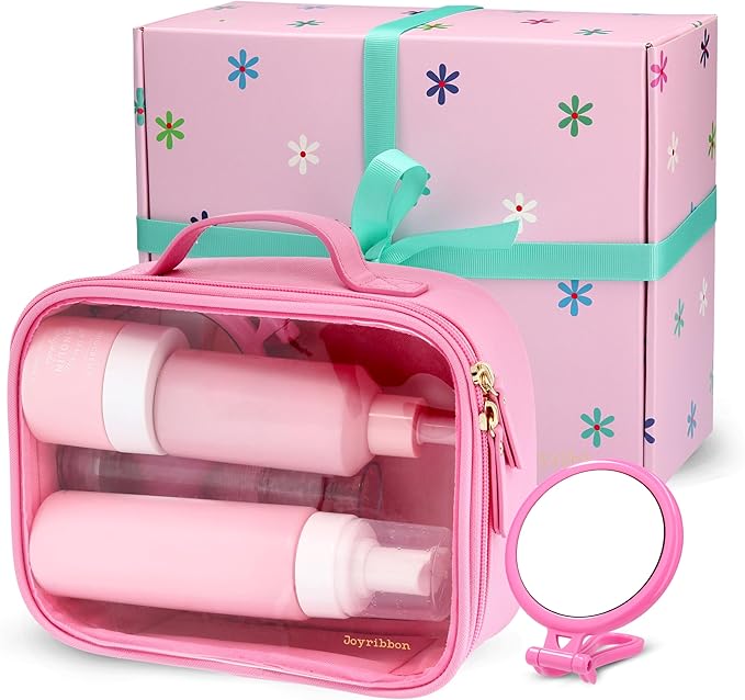 Pink Clear Makeup Bag, Travel Cosmetic Pouch with Transparent Front, Quart Size Toiletry Organizer for Women, Girls & Teens, Cute Makeup Case