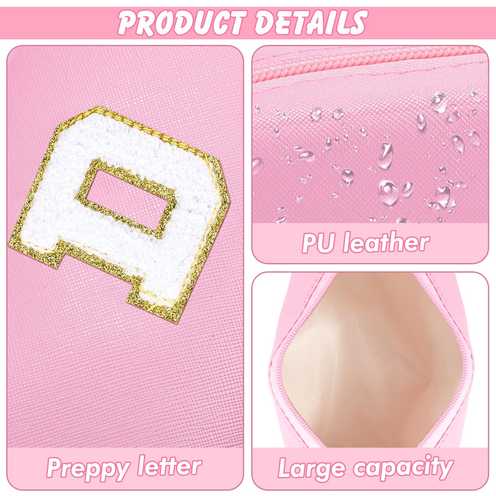 URSKYTOUS Initial Makeup Bag Personalized Preppy Travel Small PU Cosmetic Bag Pink Makeup Pouch Zipper Toiletry Organizer for Women Girls Mom Friend Bridesmaid Teacher Sister Prom Christmas Gift（D）