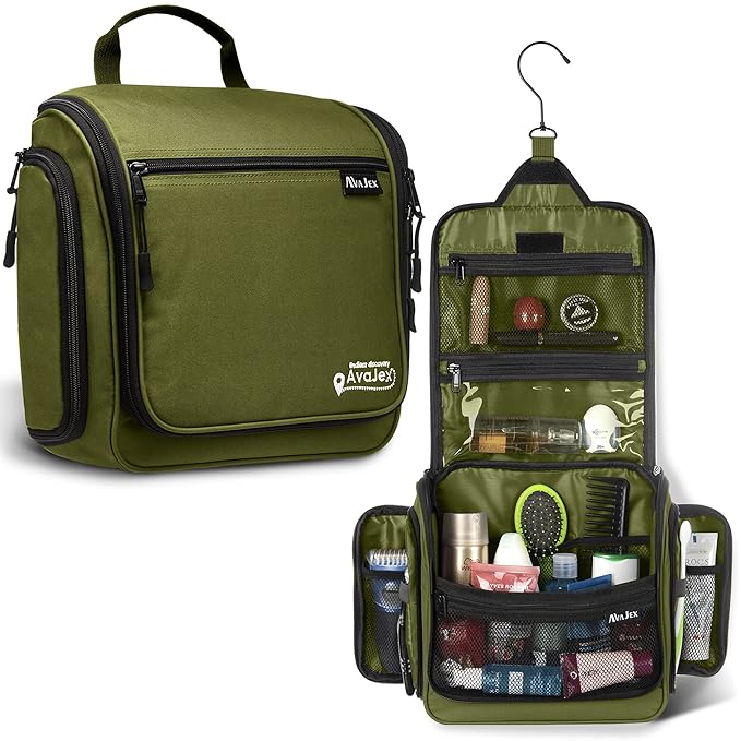 Travel Toiletry Bag for Men and Women - (10.6”x10.6”x3.2”) Large Hanging Toiletry Organizer - Waterproof Hygiene Bag with Metal XXL Swivel Hook, with Sturdy Zippers and 19 Compartments for Toiletries