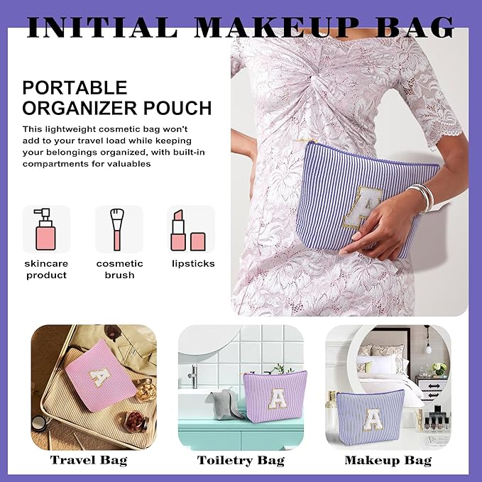 Initial Travel Toiletry Bag for Women - Travel Essentials, Travel Makeup Bag Cosmetic Make up Bag Birthday Gifts for Women, Blue Letter R